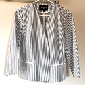 Lafayette 148 Seersucker Jacket, Impeccable Detailing, Pinstripe Blue White